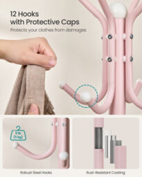 Songmics Coat Stand, Metal Coat Rack With 12 Hooks, 4 Legs, Hang Coats, Jackets, Hats, Bags, Jelly Pink - thumbnail 4