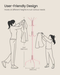 Songmics Coat Stand, Metal Coat Rack With 12 Hooks, 4 Legs, Hang Coats, Jackets, Hats, Bags, Jelly Pink - thumbnail 6
