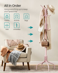 Songmics Coat Stand, Metal Coat Rack With 12 Hooks, 4 Legs, Hang Coats, Jackets, Hats, Bags, Jelly Pink - thumbnail 3