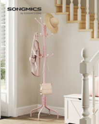 Songmics Coat Stand, Metal Coat Rack With 12 Hooks, 4 Legs, Hang Coats, Jackets, Hats, Bags, Jelly Pink - thumbnail 1