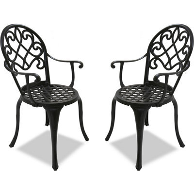 Centurion Supports Prego 2-Large Garden And Patio Bistro Chairs With Armrests In Cast Aluminium Black - image 1