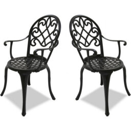 Centurion Supports Prego 2-Large Garden And Patio Bistro Chairs With Armrests In Cast Aluminium Black - thumbnail 3