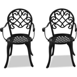 Centurion Supports Prego 2-Large Garden And Patio Bistro Chairs With Armrests In Cast Aluminium Black - thumbnail 2