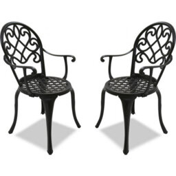Centurion Supports Prego 2-Large Garden And Patio Bistro Chairs With Armrests In Cast Aluminium Black - thumbnail 1