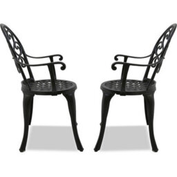 Centurion Supports Prego 2-Large Garden And Patio Bistro Chairs With Armrests In Cast Aluminium Black - thumbnail 5