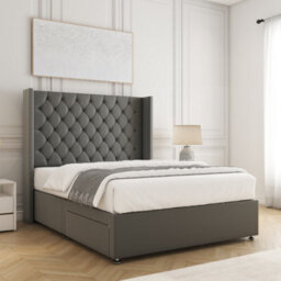Bsspoke Olivia Divan Bed Grey Plush Velvet 54Inch Headboard & No Mattress & No Drawers In 3Ft 4Ft 4Ft6 5Ft 6Ft - thumbnail 2