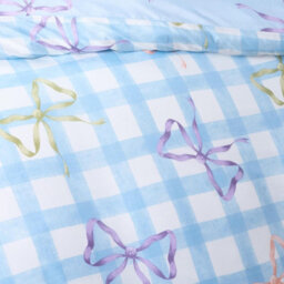 Ohs Bow Gingham Bedding Set Microfibre Duvet Cover With Pillowcase, Blue/white - King - thumbnail 4