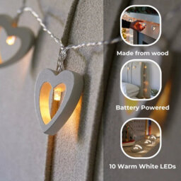 1.5M Battery Powered Wooden Heart Warm White Led String Lights - thumbnail 6
