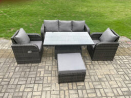Fimous 6 Seater Rattan Outdoor Garden Furniture Sets Height Adjustable Rising Lifting Dining Table Lounge Sofa Set - thumbnail 2