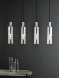 Ruben 4 Light Bar Pendant Satin Silver And Ribbed Iridised Glass - thumbnail 4