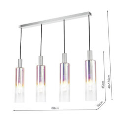 Ruben 4 Light Bar Pendant Satin Silver And Ribbed Iridised Glass - thumbnail 5