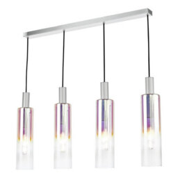 Ruben 4 Light Bar Pendant Satin Silver And Ribbed Iridised Glass