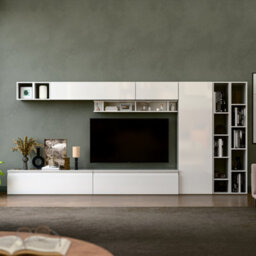 Decorotika Chantilly  Moduler Modern Tv Unit Wall Mount Customizable Layout High Gloss White