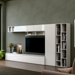 Decorotika Chantilly  Moduler Modern Tv Unit Wall Mount Customizable Layout High Gloss White - thumbnail 2