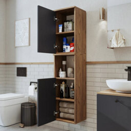 Roomart Lotus Wall Mounted Bathroom Towel Storage Cabinet 150Cm High In Anthracite And Oak Finish - thumbnail 2