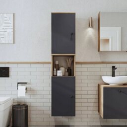 Roomart Lotus Wall Mounted Bathroom Towel Storage Cabinet 150Cm High In Anthracite And Oak Finish - thumbnail 3