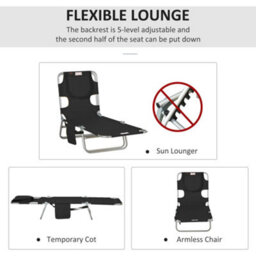 Outsunny Sun Lounger With Reading Hole, Folding Garden Lounger, Black - thumbnail 4