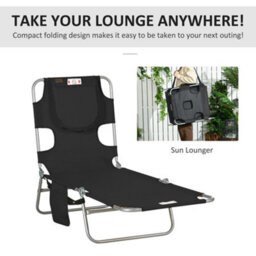 Outsunny Sun Lounger With Reading Hole, Folding Garden Lounger, Black - thumbnail 7