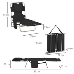 Outsunny Sun Lounger With Reading Hole, Folding Garden Lounger, Black - thumbnail 3