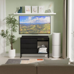 Ancona Matt Black Ash Tv Stand With 2 Shelves & 3 Drawers, (H)68.3Cm X (W)96.8Cm X (D)39.2Cm - thumbnail 1