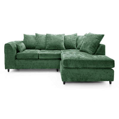 Furnishings For Less UK Monaco Chenille Fabric 3 To 4 Seater L Shaped Corner Sofa  Green Right Hand Facing