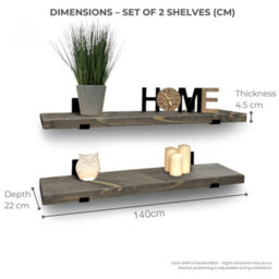 Mkgt Handcrafted Rustic Wooden Floating Shelves, Solid Wood, Made In Uk Wall Mounted Shelf (Driftwood Set Of 2, 140Cm) - thumbnail 3