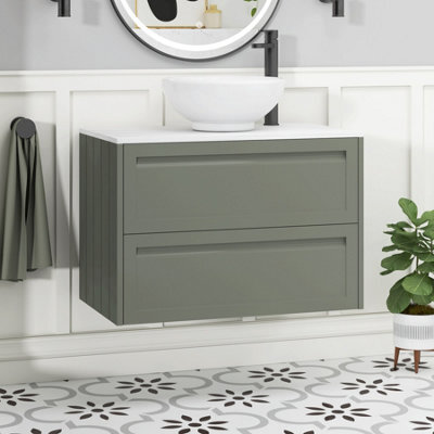 Royal Bathrooms Royal Bathroom Elmore 800mm Matt Green Wall Mounted Countertop Bathroom Vanity Unit 2 Drawer With Breeze Basin - image 1