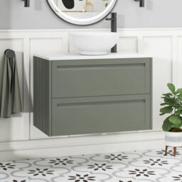 Royal Bathrooms Royal Bathroom Elmore 800mm Matt Green Wall Mounted Countertop Bathroom Vanity Unit 2 Drawer With Breeze Basin - thumbnail 1