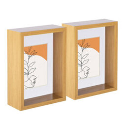 "Nicola Spring 5 X 7"" Deep Photo Frames - Light Wood/white Mount - 3D Deep Box Picture Frame Display Case (20 X 15Cm) X2" - thumbnail 1