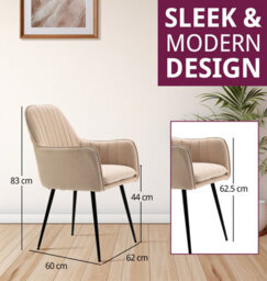 Hallowood Furniture Light Brown Fabric Chair With Metal Legs (Pair) - thumbnail 3