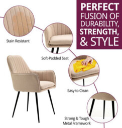 Hallowood Furniture Light Brown Fabric Chair With Metal Legs (Pair) - thumbnail 2