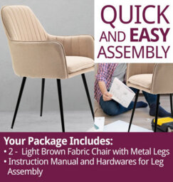 Hallowood Furniture Light Brown Fabric Chair With Metal Legs (Pair) - thumbnail 7