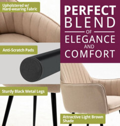 Hallowood Furniture Light Brown Fabric Chair With Metal Legs (Pair) - thumbnail 5