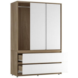 Urbn-Living Urbnliving 180Cm Height Oak Carcass 3 Sliding White Door With 4 White Drawer Wardrobe Clothes Storage Hanging Rail Bedroom - thumbnail 5
