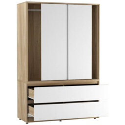 Urbn-Living Urbnliving 180Cm Height Oak Carcass 3 Sliding White Door With 4 White Drawer Wardrobe Clothes Storage Hanging Rail Bedroom - thumbnail 4