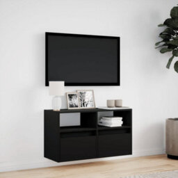 Berkfield Durable Tv Wall Cabinet With Led Lights Black 80X31X45 Cm - thumbnail 4