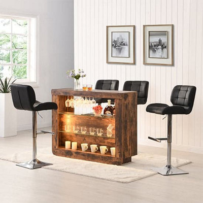 Furniture in Fashion Fiesta Smoked Oak Bar Table Unit With 4 Candid Black Stools - image 1