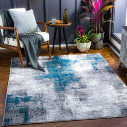 Livabliss Wanderlust-Abstract Blue Grey Cream Modern Marble Living Dining Bedroom Rug 200 X 275 Cm Easy Care, Non Shedding - thumbnail 2