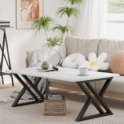 Huhote Stylish Coffee Table Black Metal Frame 39.3X18.9X17.7 In End Side Table For Living Room Bedroom Office Center Tea Table - image 1