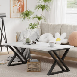 Huhote Stylish Coffee Table Black Metal Frame 39.3X18.9X17.7 In End Side Table For Living Room Bedroom Office Center Tea Table - thumbnail 1