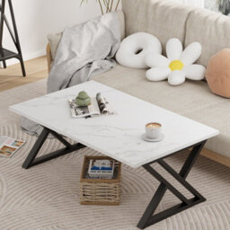 Huhote Stylish Coffee Table Black Metal Frame 39.3X18.9X17.7 In End Side Table For Living Room Bedroom Office Center Tea Table - thumbnail 7