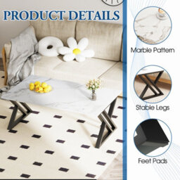 Huhote Stylish Coffee Table Black Metal Frame 39.3X18.9X17.7 In End Side Table For Living Room Bedroom Office Center Tea Table - thumbnail 6