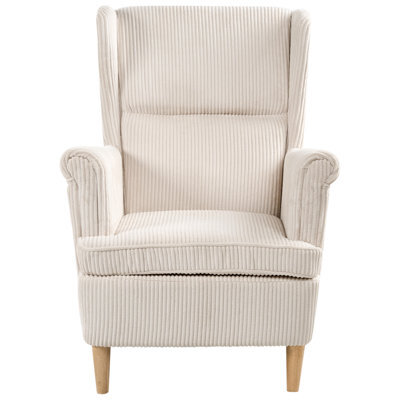 Wyld And Coco Noblenest Wingback Chair Corduroy Beige High Back Rubberwood Legs Retro Accent Chair - image 1