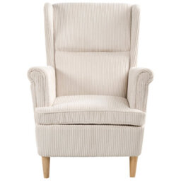 Wyld And Coco Noblenest Wingback Chair Corduroy Beige High Back Rubberwood Legs Retro Accent Chair - thumbnail 1