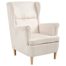 Wyld And Coco Noblenest Wingback Chair Corduroy Beige High Back Rubberwood Legs Retro Accent Chair - thumbnail 4