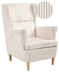 Wyld And Coco Noblenest Wingback Chair Corduroy Beige High Back Rubberwood Legs Retro Accent Chair - thumbnail 3