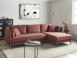 Beliani Corner Sofa 3 Seater Altan Fabric Burgundy Left Hand - thumbnail 2