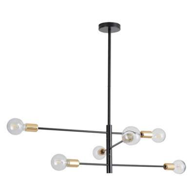 Metal Ceiling Light Fixture E27 Black With Gold Accents (6 Lights) - image 1