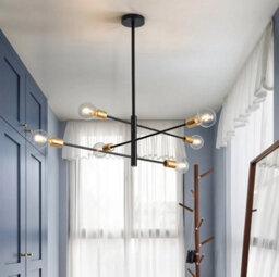 Metal Ceiling Light Fixture E27 Black With Gold Accents (6 Lights) - thumbnail 3