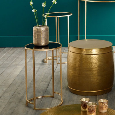Pacific Lifestyle Veneziano S/2 Antique Gold Metal And Black Glass Side Tables - image 1